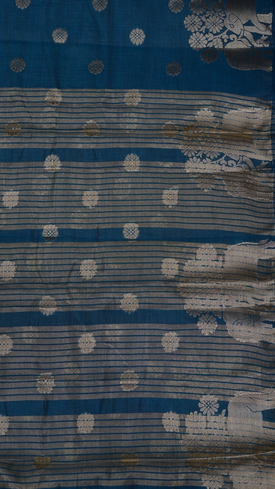 Semi Tussar Saree - Elephant Butta- Peacock Green