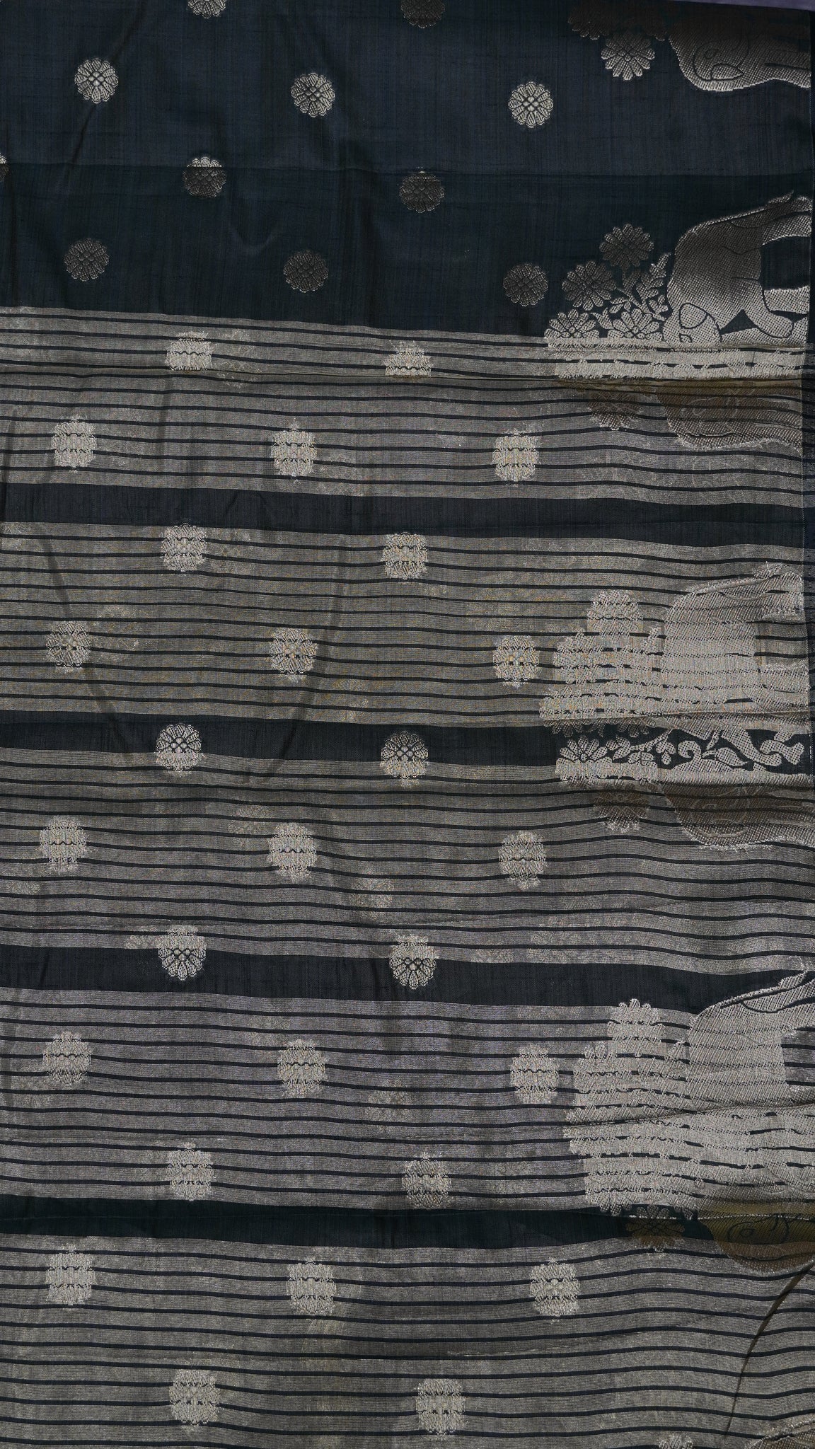 Semi Tussar Saree - Elephant Butta- Bottle Green