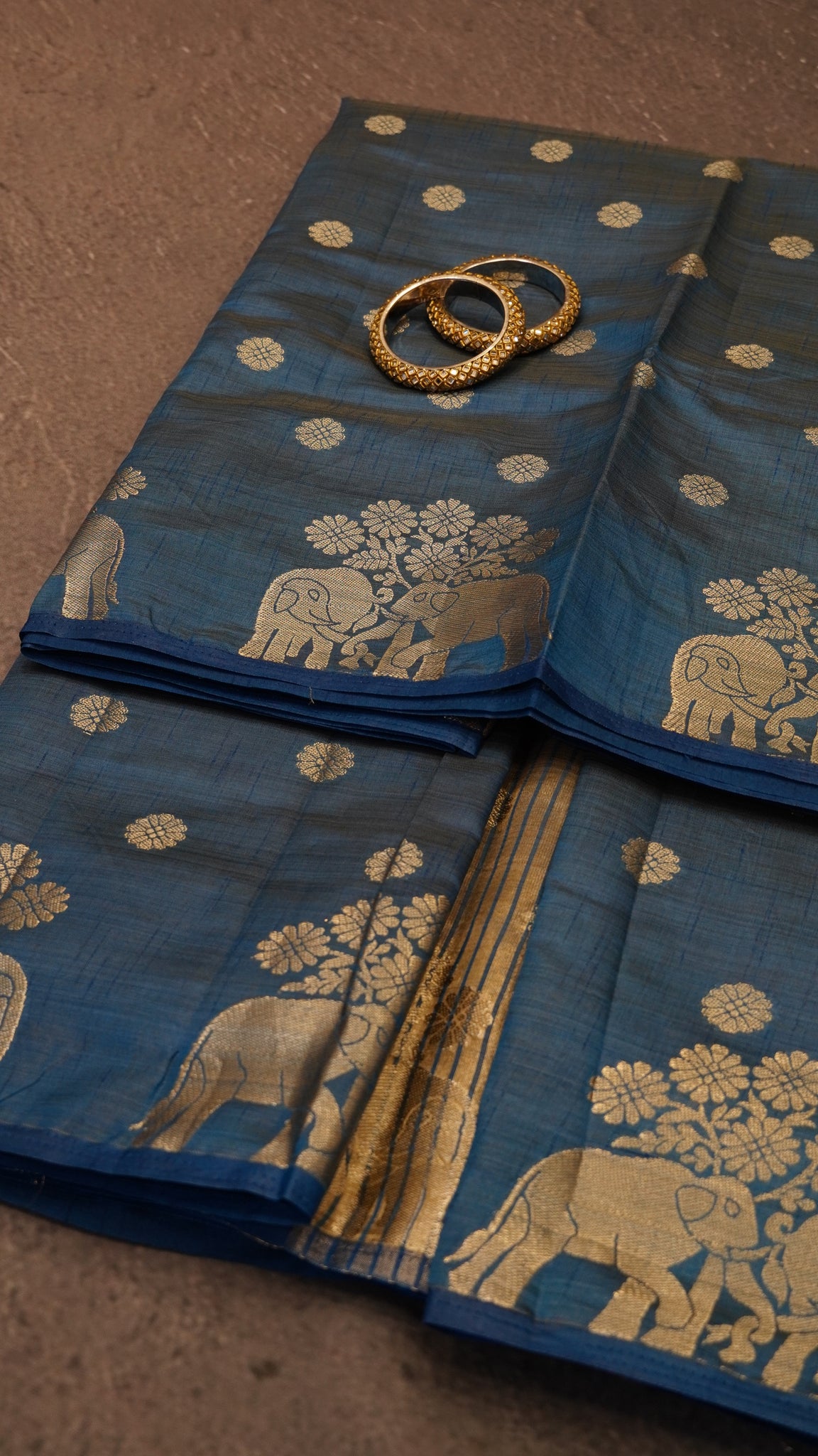 Semi Tussar Saree - Elephant Butta- Peacock Blue