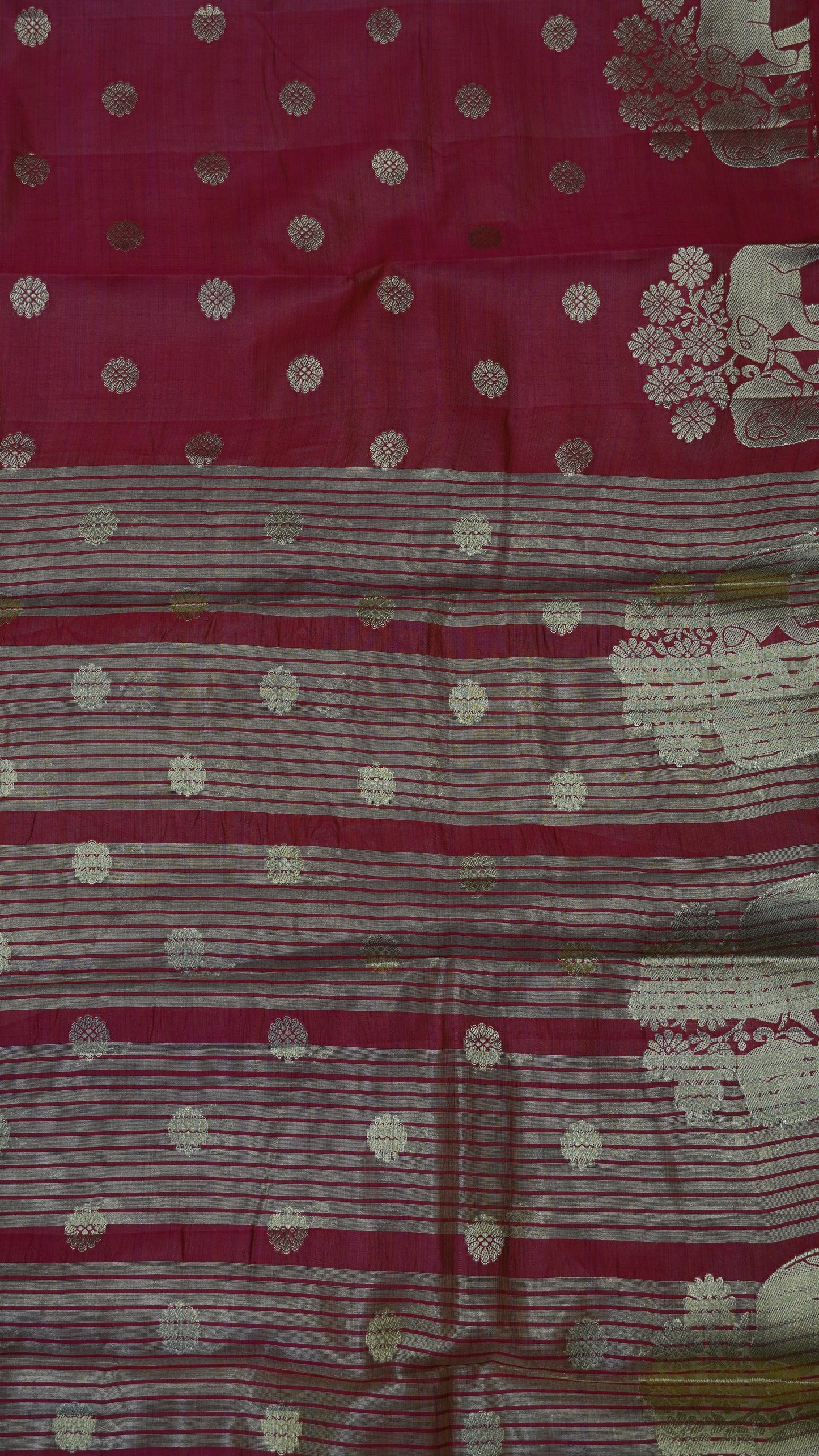 Semi Tussar Saree - Elephant Butta- Reddish Pink