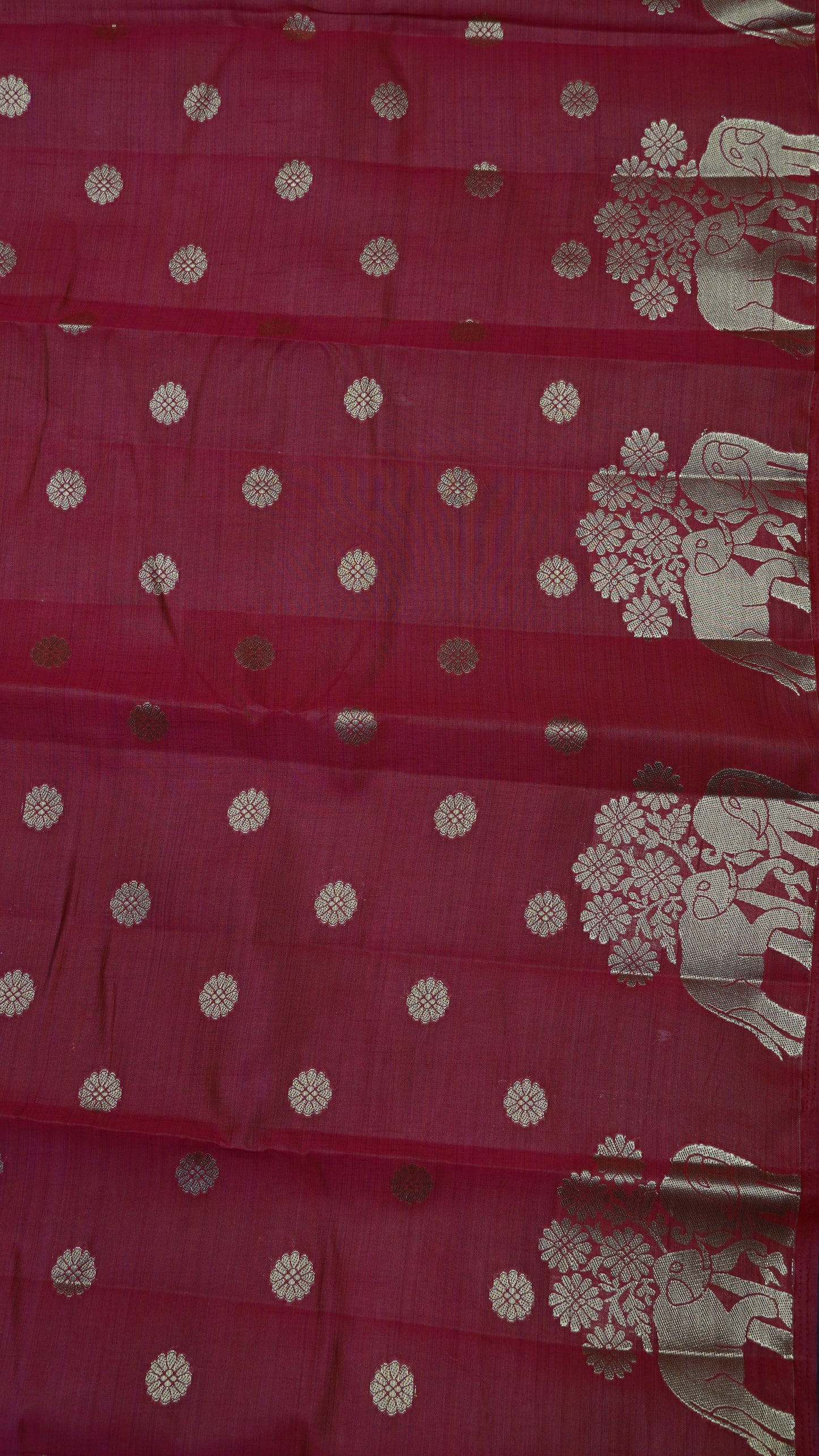 Semi Tussar Saree - Elephant Butta- Reddish Pink