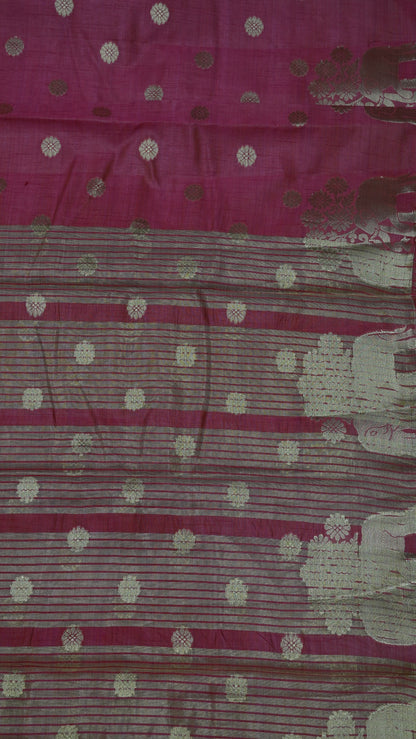 Semi Tussar Saree - Elephant Butta-Pink