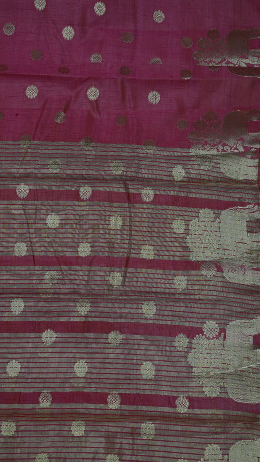 Semi Tussar Saree - Elephant Butta-Pink