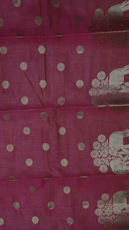 Semi Tussar Saree - Elephant Butta-Pink