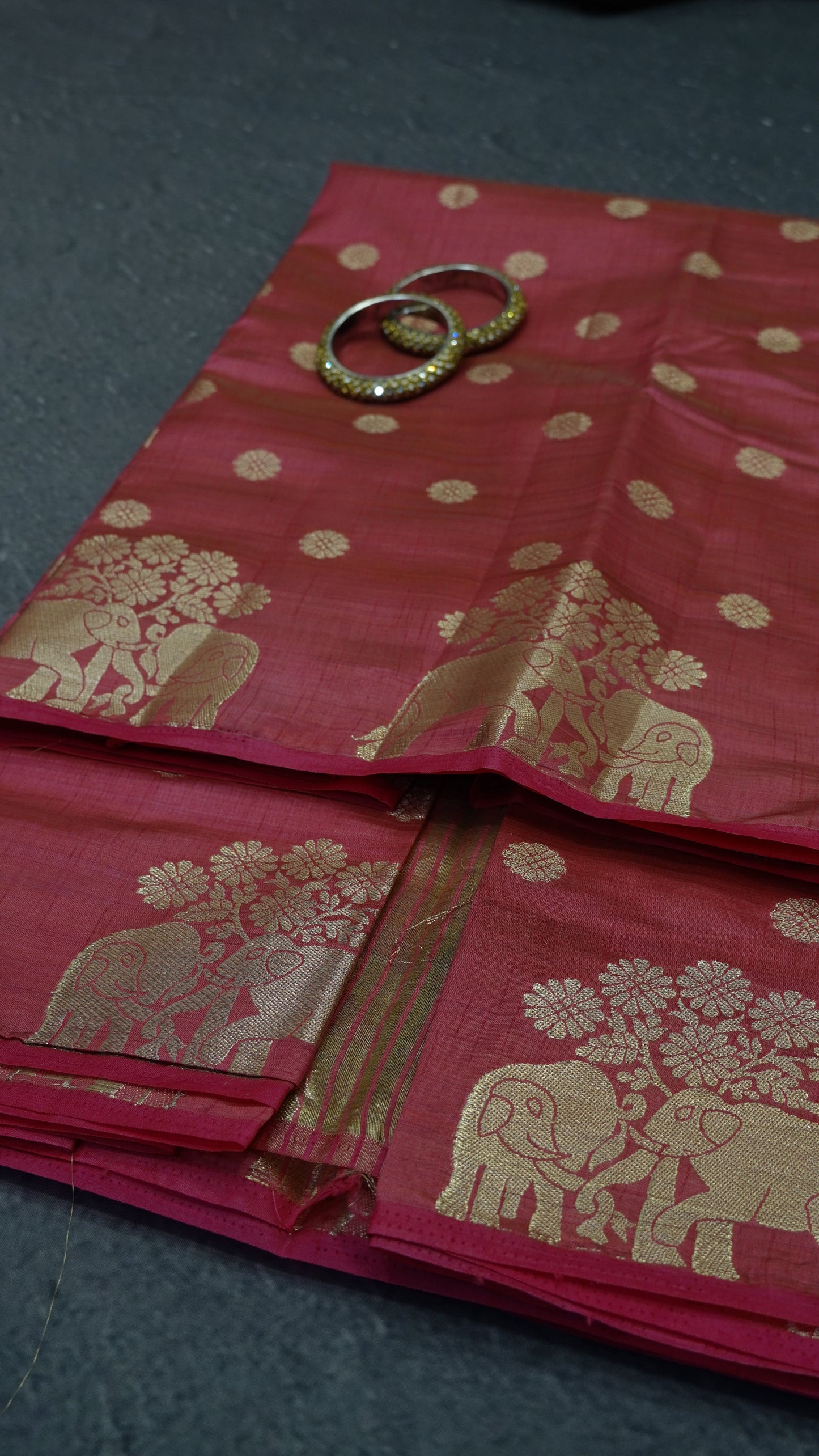Semi Tussar Saree - Elephant Butta-Pink