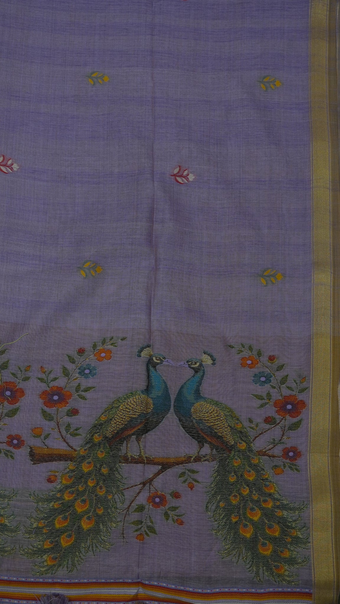 Moonga Cotton Saree - Peacock Print Lavender