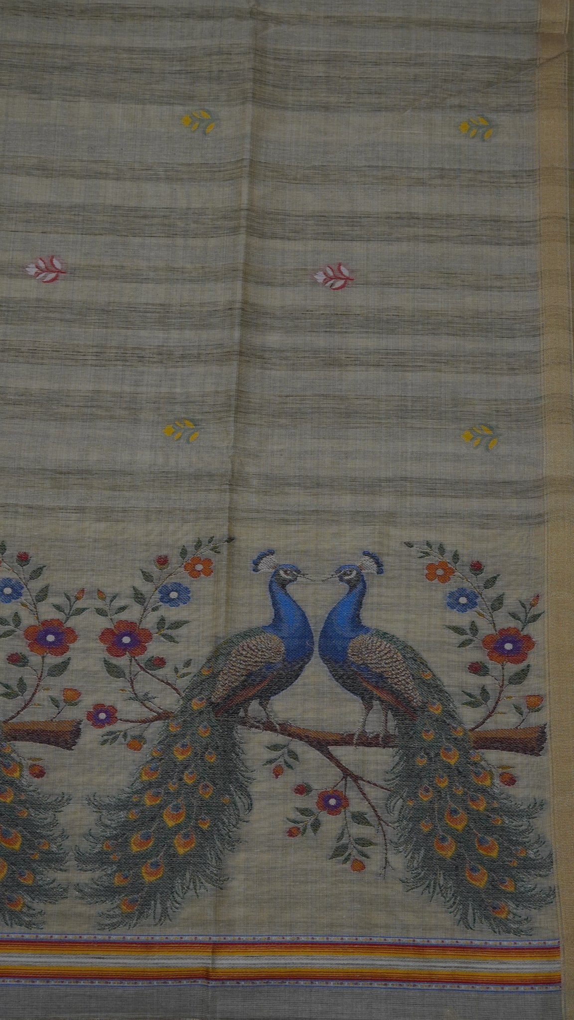 Moonga Cotton Saree - Peacock Print Sandal