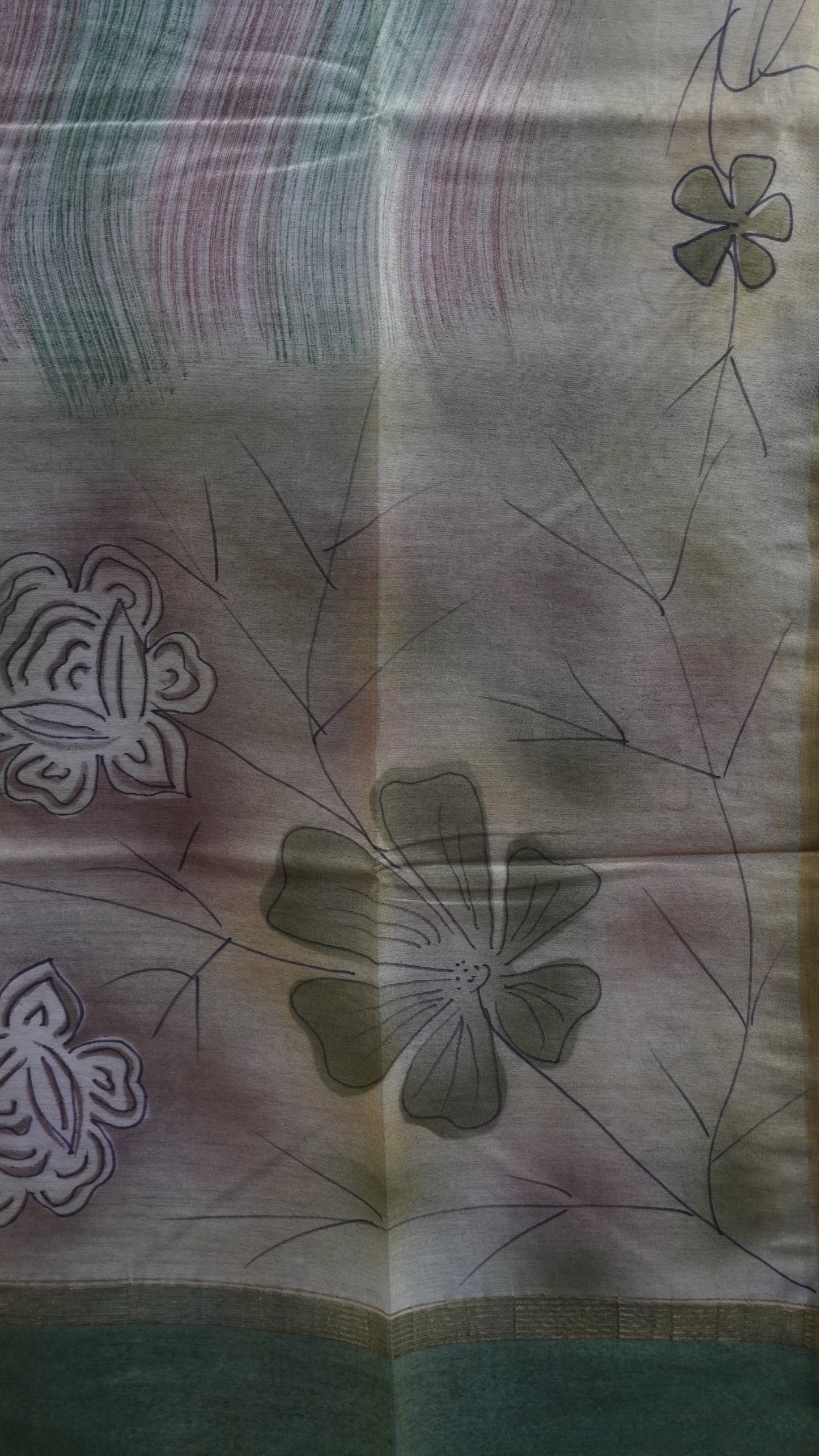 Bhagalpur Tussar Saree- Olive Green