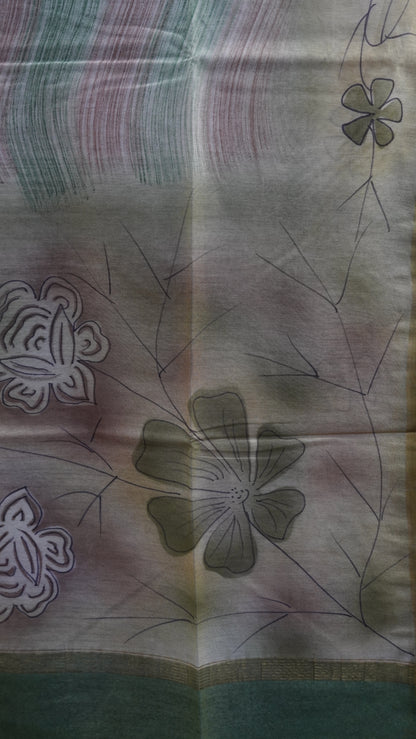 Bhagalpur Tussar Saree- Olive Green