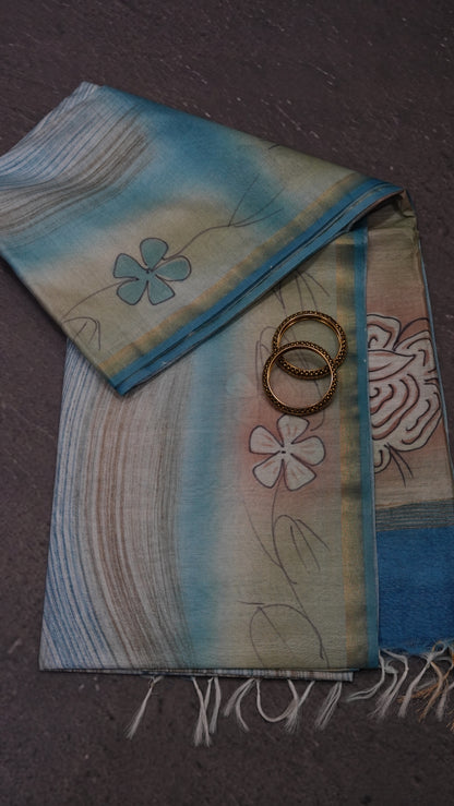 Bhagalpur Tussar Saree- Sky Blue