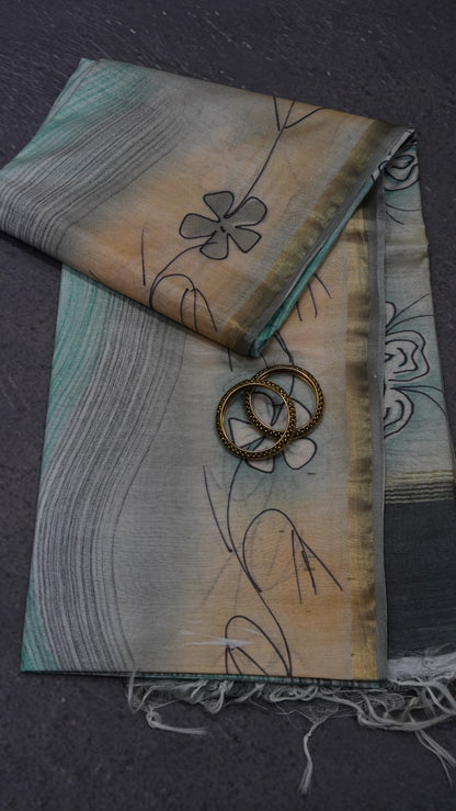 Bhagalpur Tussar Saree- Sea Green