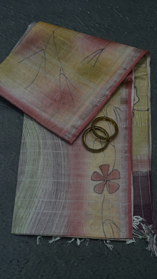 Bhagalpur Tussar Saree- Pink