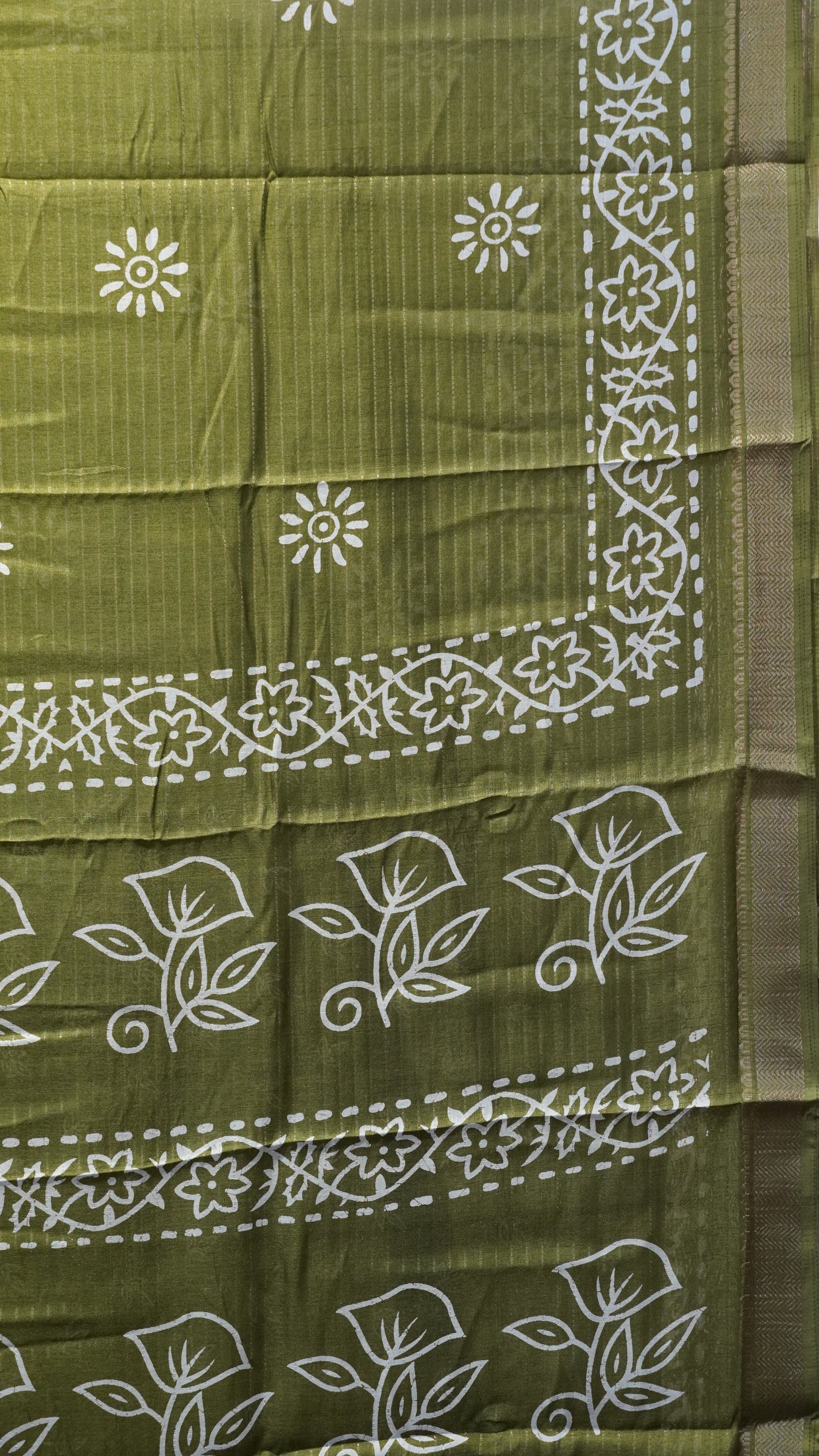 Dola Silk Saree Floral Print - Olive green