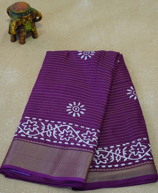 Dola Silk Saree Floral Print - Purple