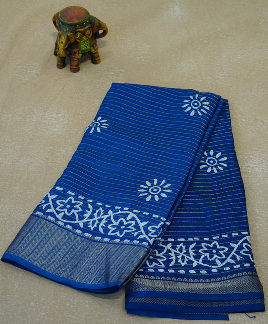Dola Silk Saree Floral Print - Blue