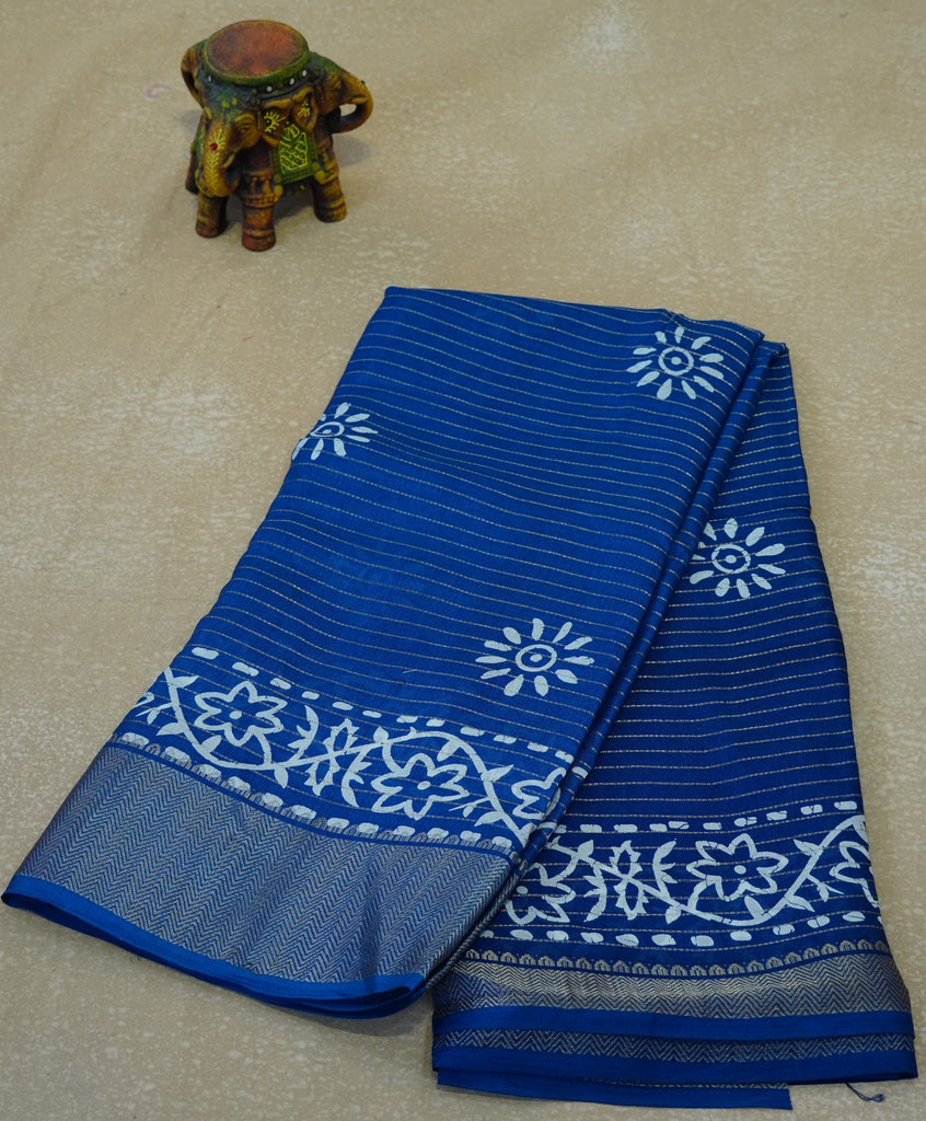 Dola Silk Saree Floral Print - Blue