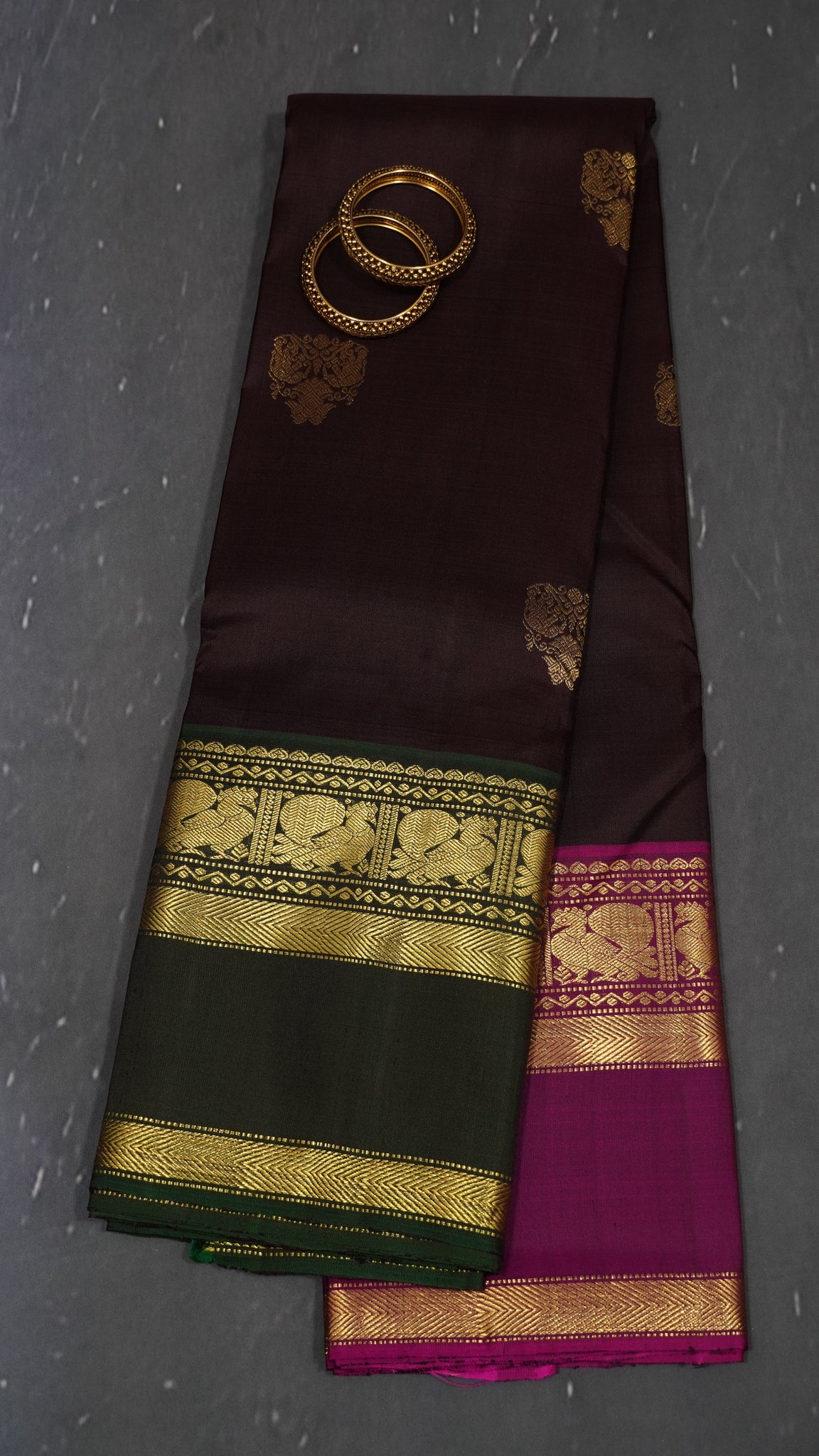 Pure Kanchipuram Silk Saree - Rettapet Brown-Pink