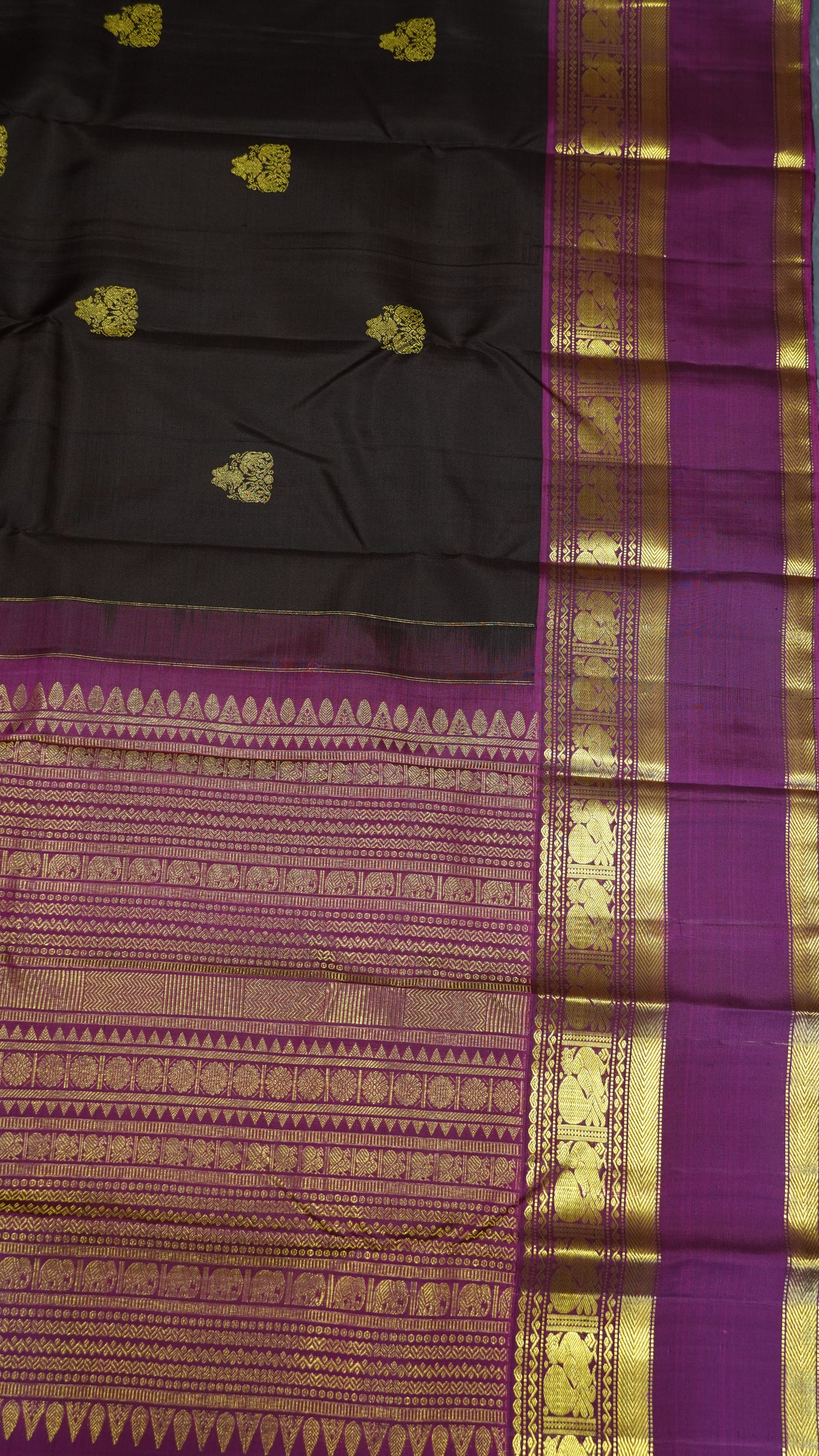 Pure Kanjivaram Silk Saree - Rettapet Brown-Pink