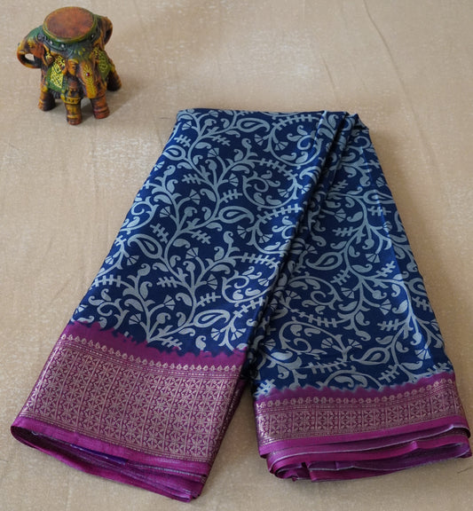Dola Silk Saree Vine Motif - Blue