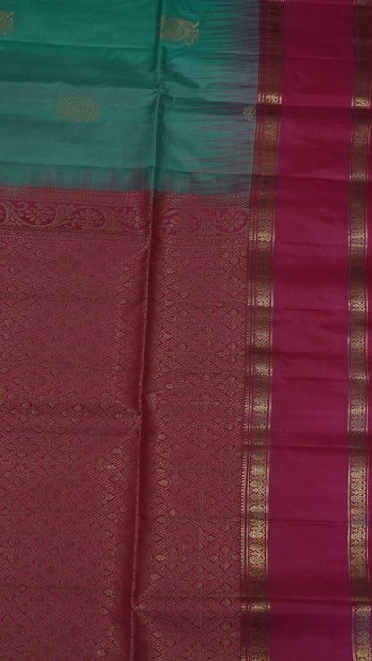 Pure Kanjivaram Silk Saree - Light Sea-Green - Pink