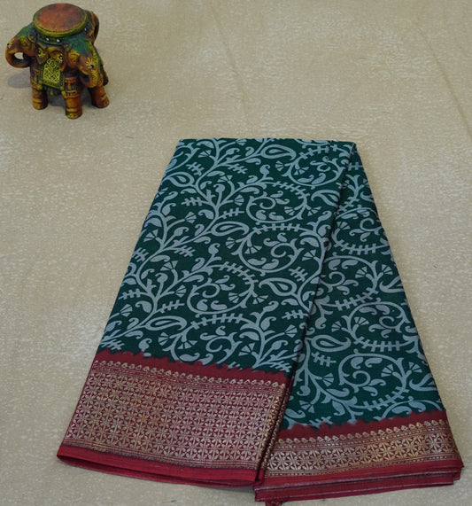 Dola Silk Saree Vine Motif - Green