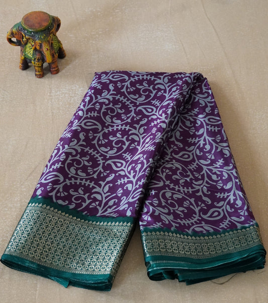 Dola Silk Saree Vine Motif - Purple