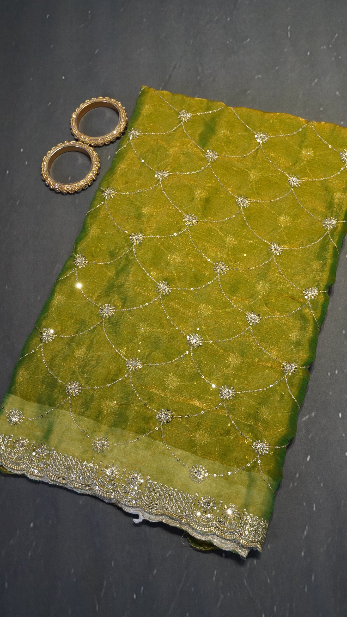 Space Silk Saree - Designer Light Green