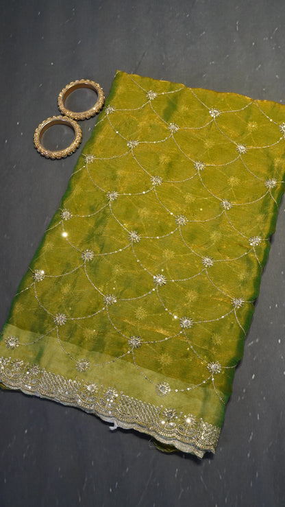 Space Silk Saree - Designer Light Green