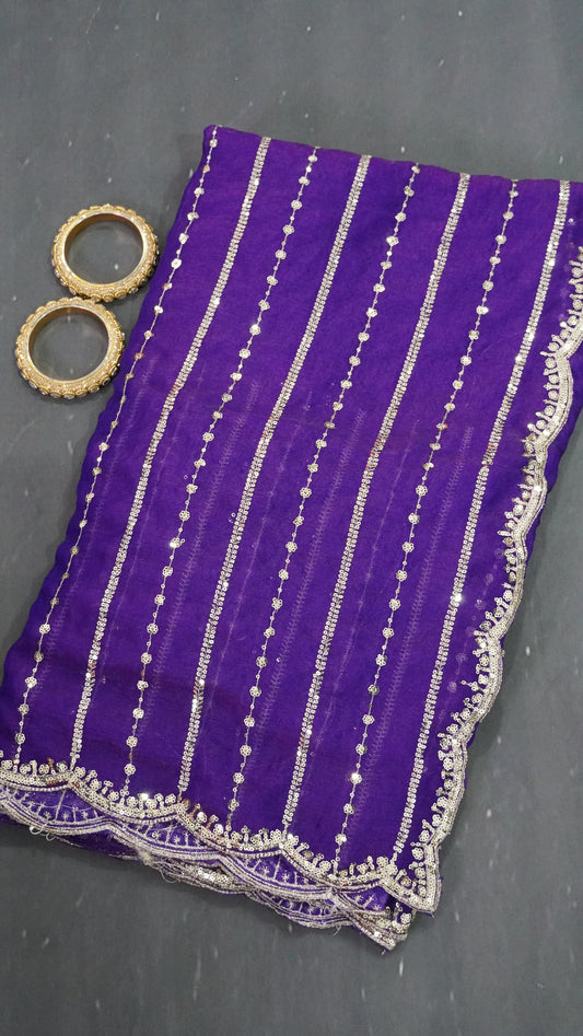 Space Silk Saree - Lines Designer Purple