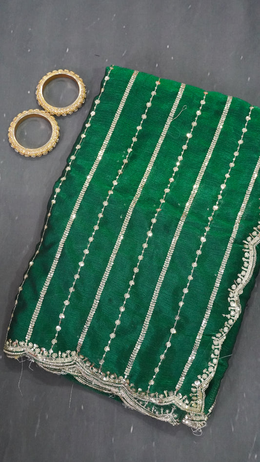 Space Silk Saree - Lines Designer Green