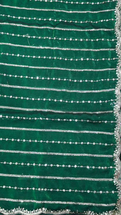 Space Silk Saree - Lines Designer Green
