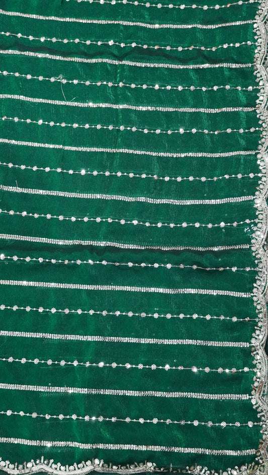 Space Silk Saree - Lines Designer Green