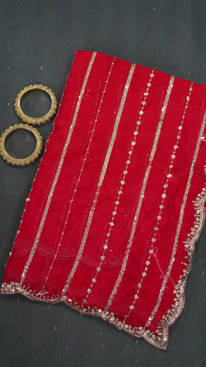 Space Silk Saree - Lines Designer Red