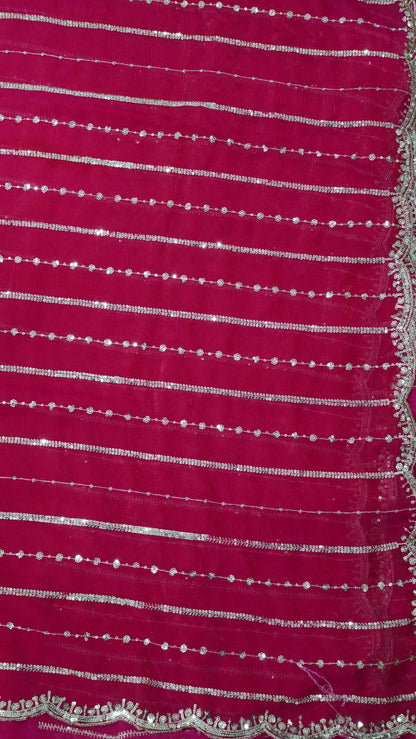 Space Silk Saree - Lines Designer Red