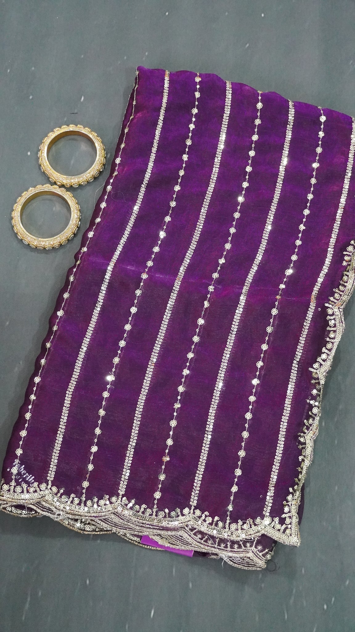 Space Silk Saree - Lines Designer Wine