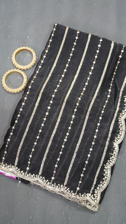 Space Silk Saree - Lines Designer Black