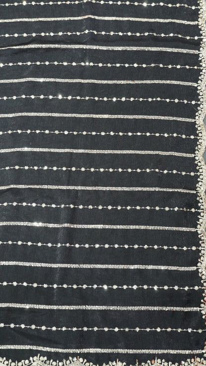 Space Silk Saree - Lines Designer Black