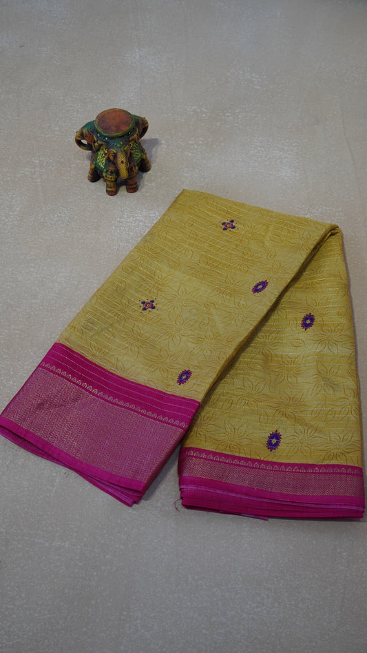 Dola Silk Saree Zari lines- Mustard
