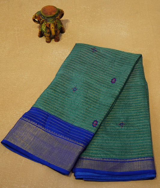Dola Silk Saree Zari lines-Green