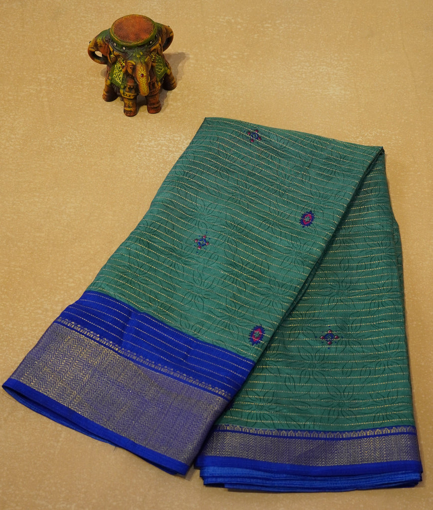 Dola Silk Saree Zari lines-Green
