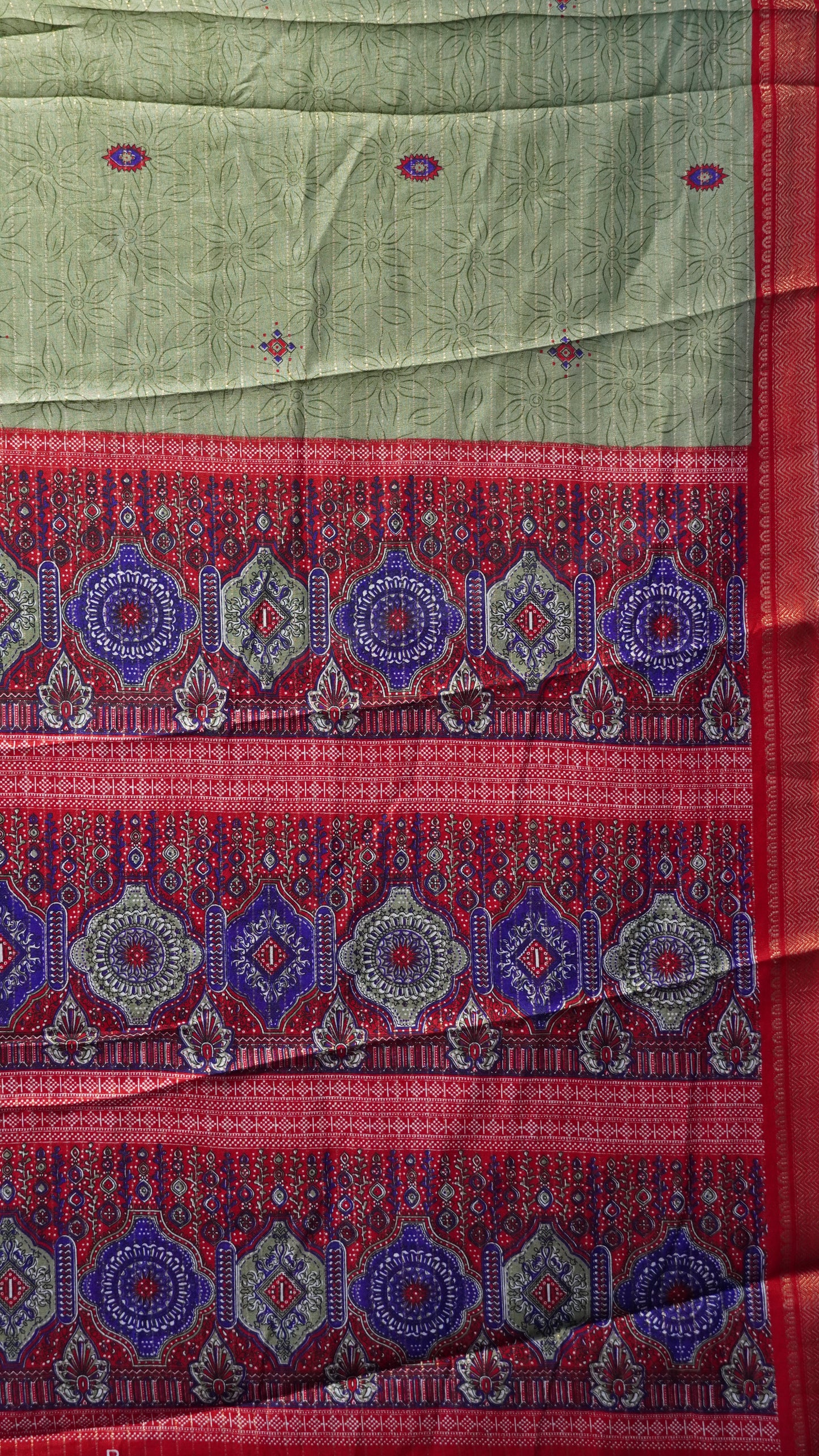 Dola Silk Saree Zari lines-Olive Green