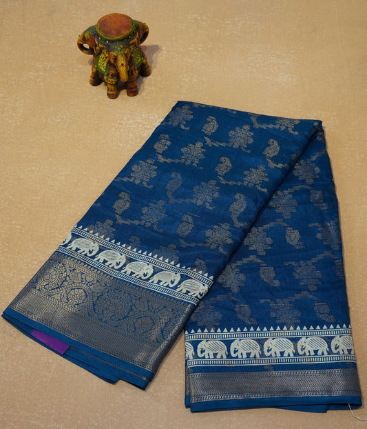 Dola Silk Saree Elephant print-Peacock Blue