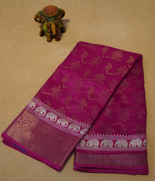 Dola Silk Saree Elephant print-Pink