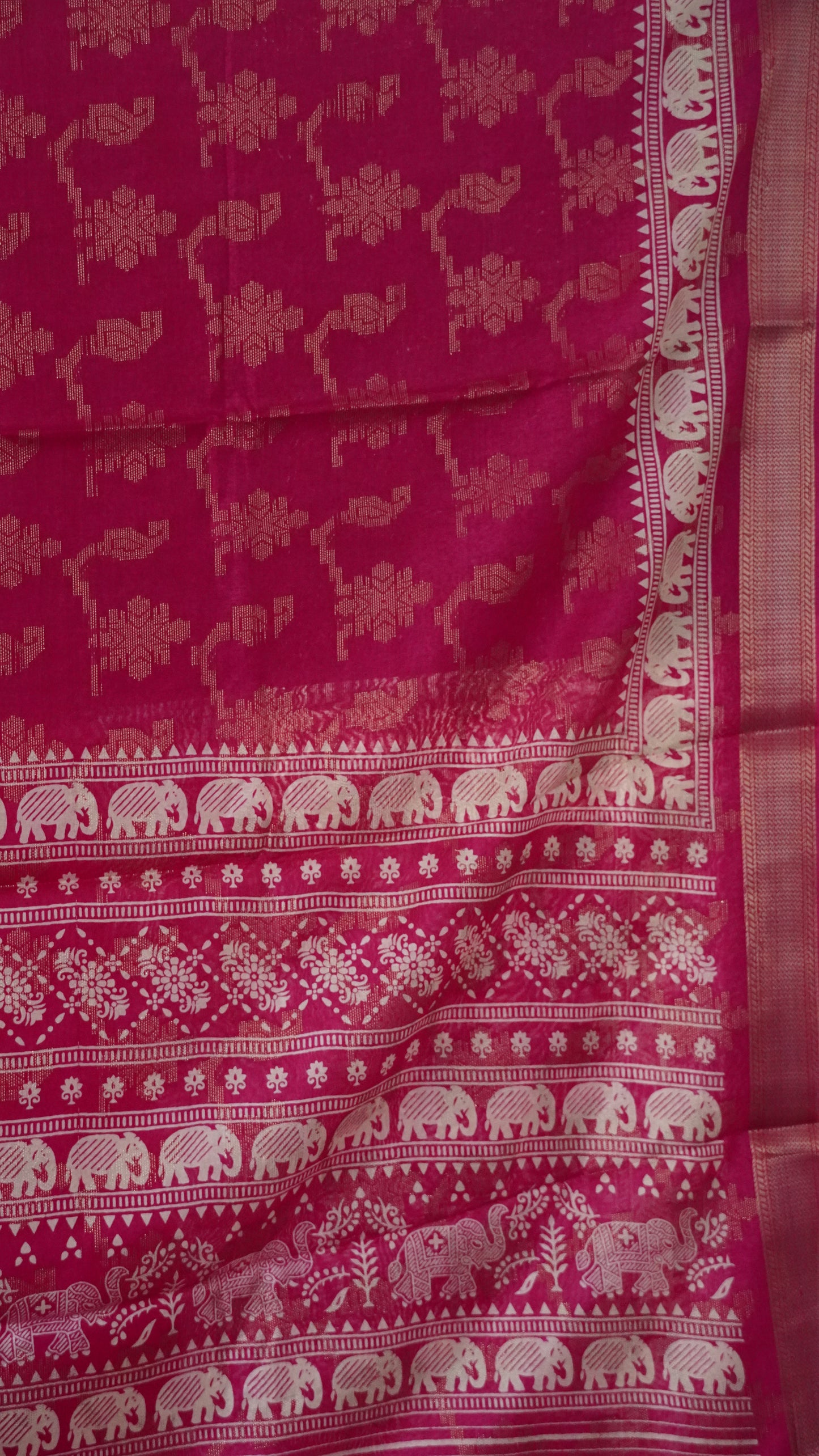 Dola Silk Saree Elephant print-Pink