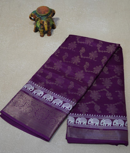 Dola Silk Saree Elephant print-Purple