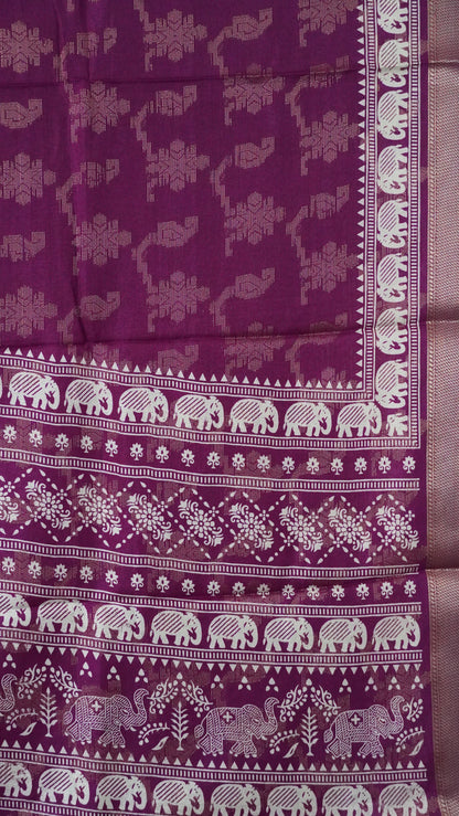 Dola Silk Saree Elephant print-Purple