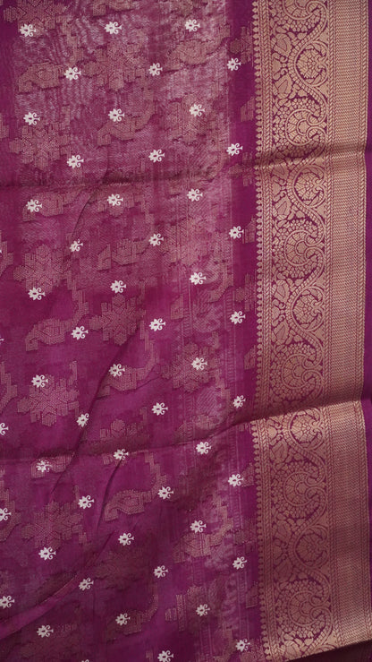 Dola Silk Saree Elephant print-Purple