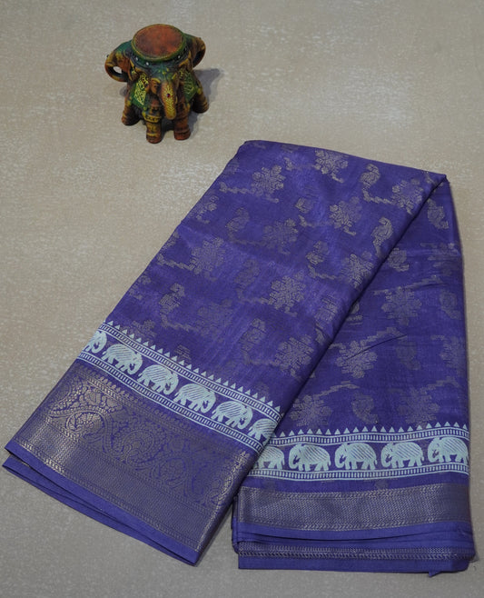 Dola Silk Saree Elephant print-Lavender