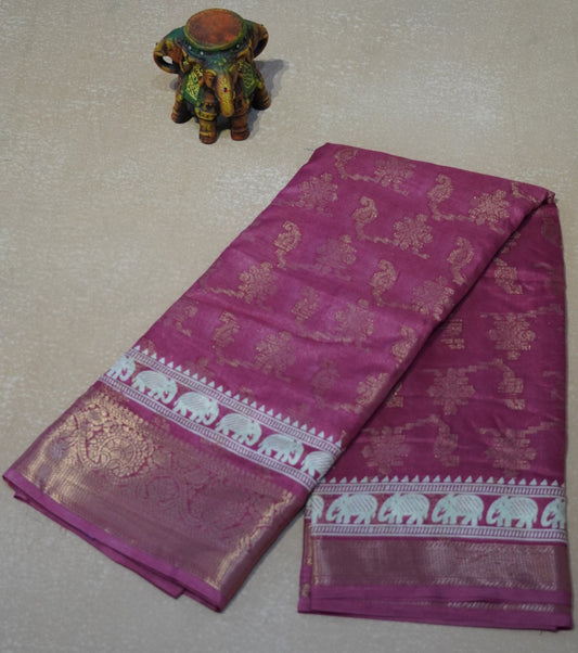 Dola Silk Saree Elephant print-Onion pink