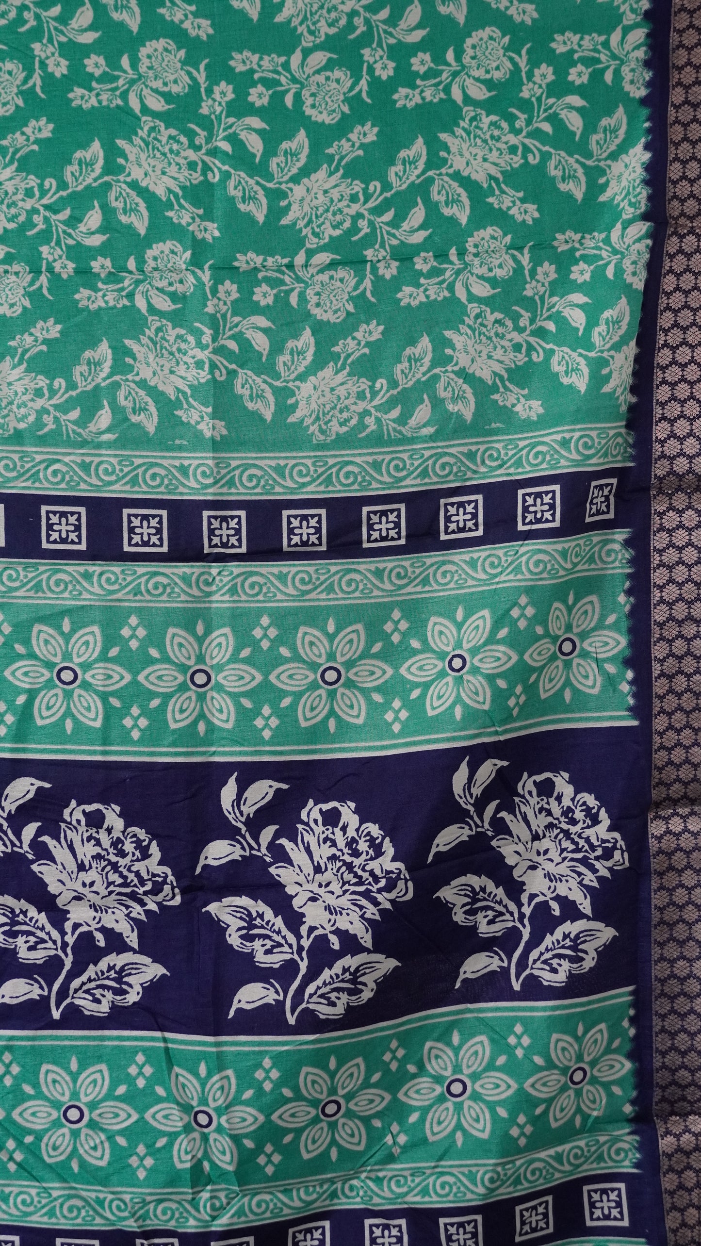 Dola Silk Saree Floral print-Teal green